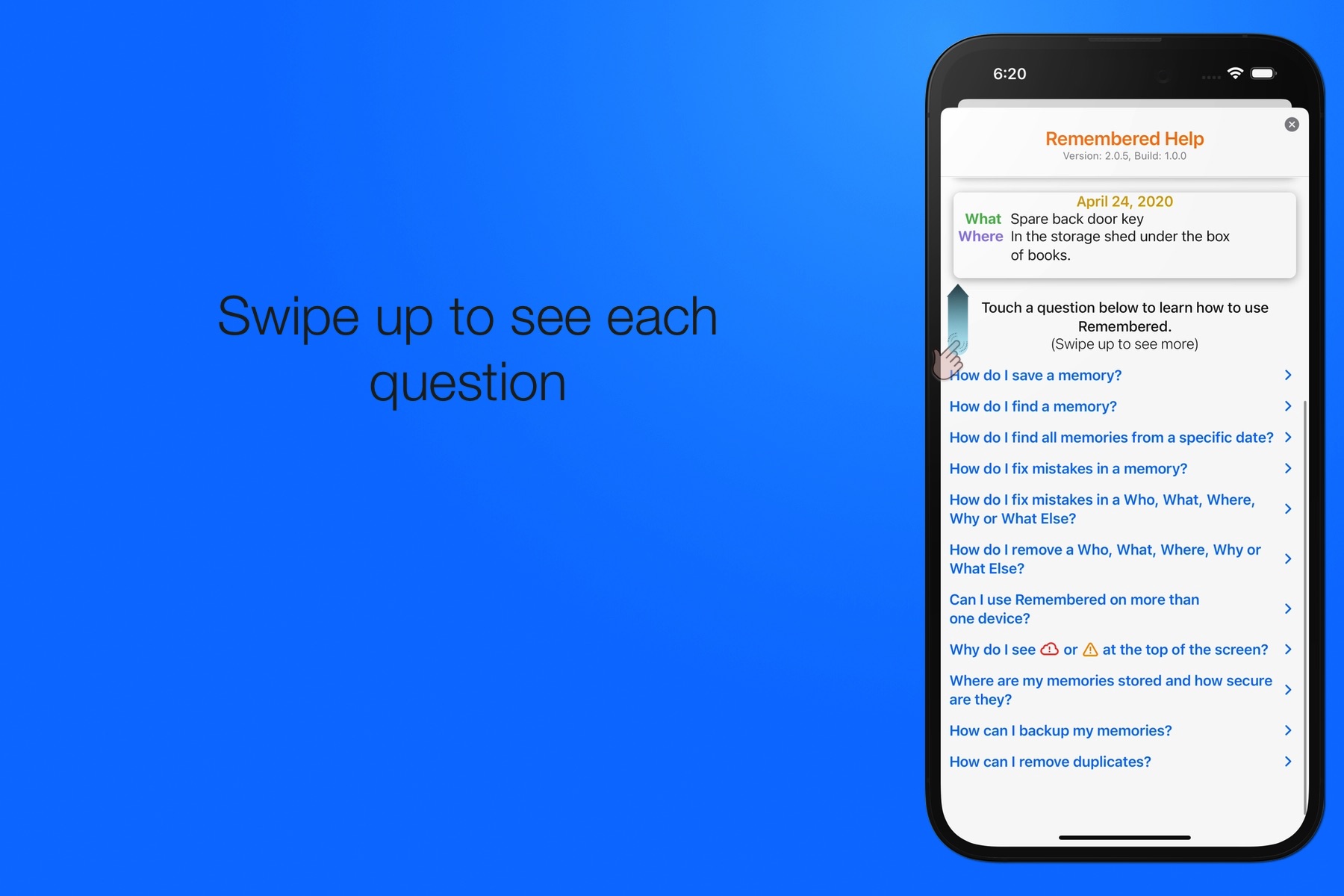 Swipe up to read each question.